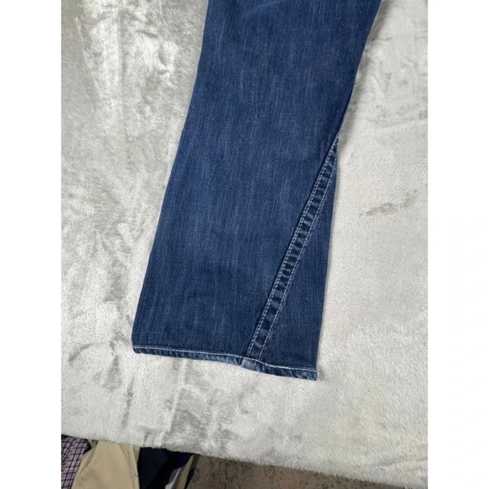 True Religion Jeans M 34 Joey Flare Dark Wash Horseshoe Flap Pocket Twisted Seam